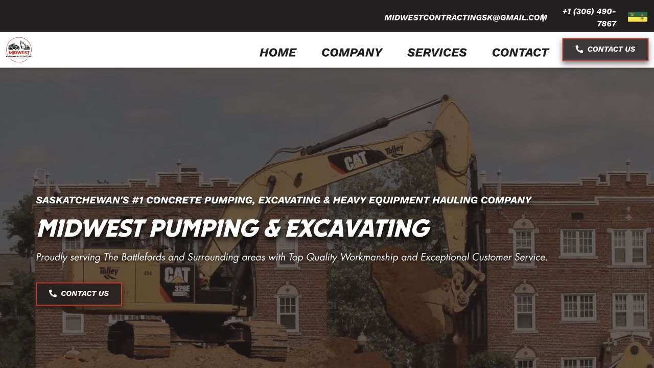 Midwest Pumping and Excavating website shown on a laptop