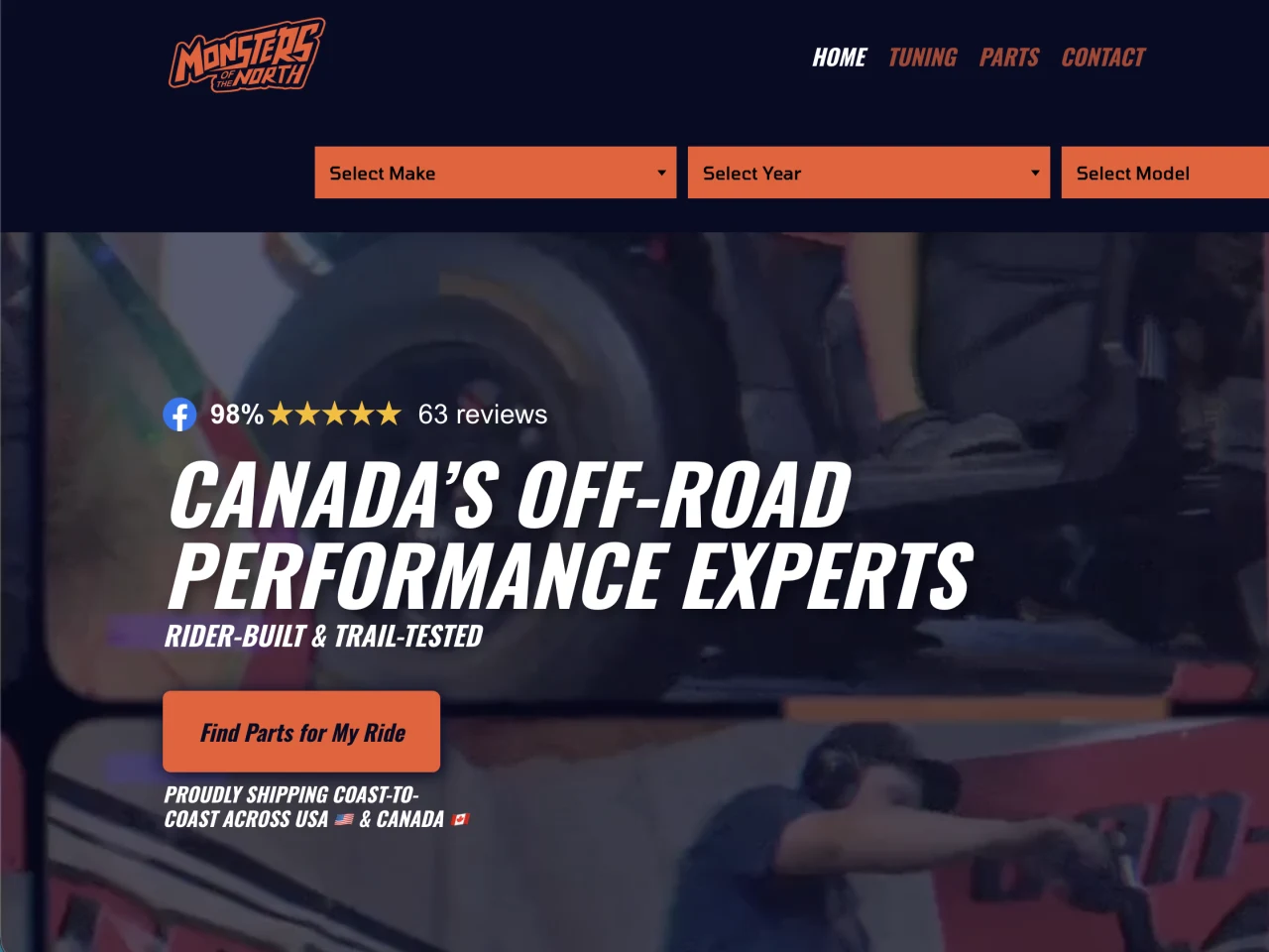 Monsters of the North off-road performance ecommerce homepage