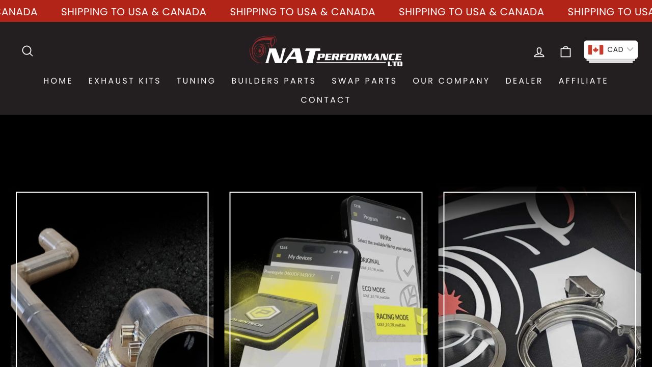 NAT Performance ecommerce website shown on a laptop